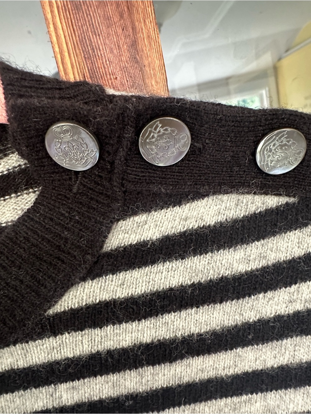 J. Crew Vintage 2007 Striped Button Shoulder Wool Cashmere Sweater Size S 87128 - Picture 3 of 7